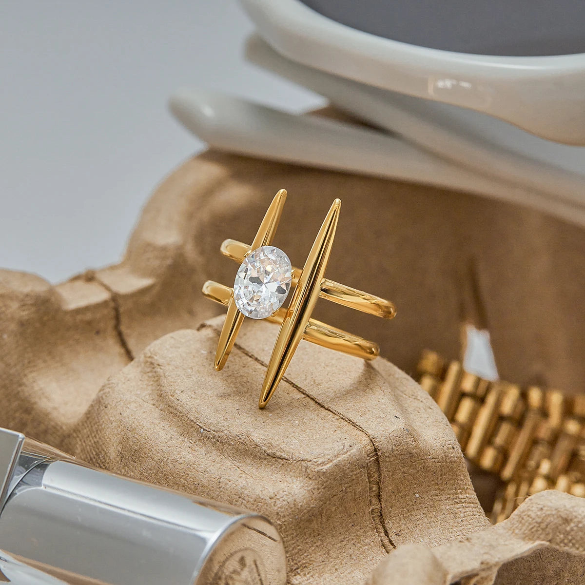 Veliora Hammered Cross Layer Ring ✨