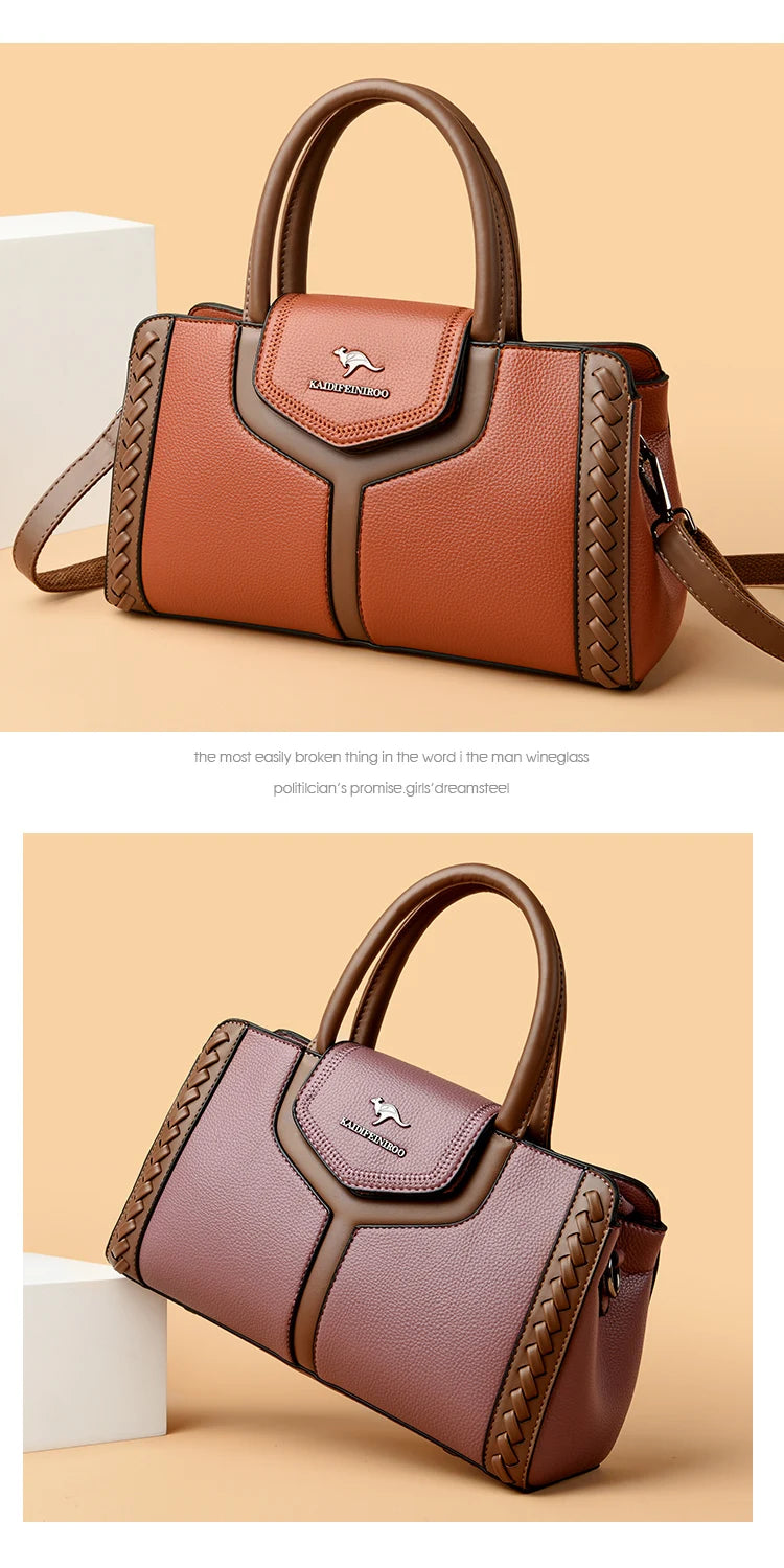 Veliora Color-Block Leather Business Tote Bag.