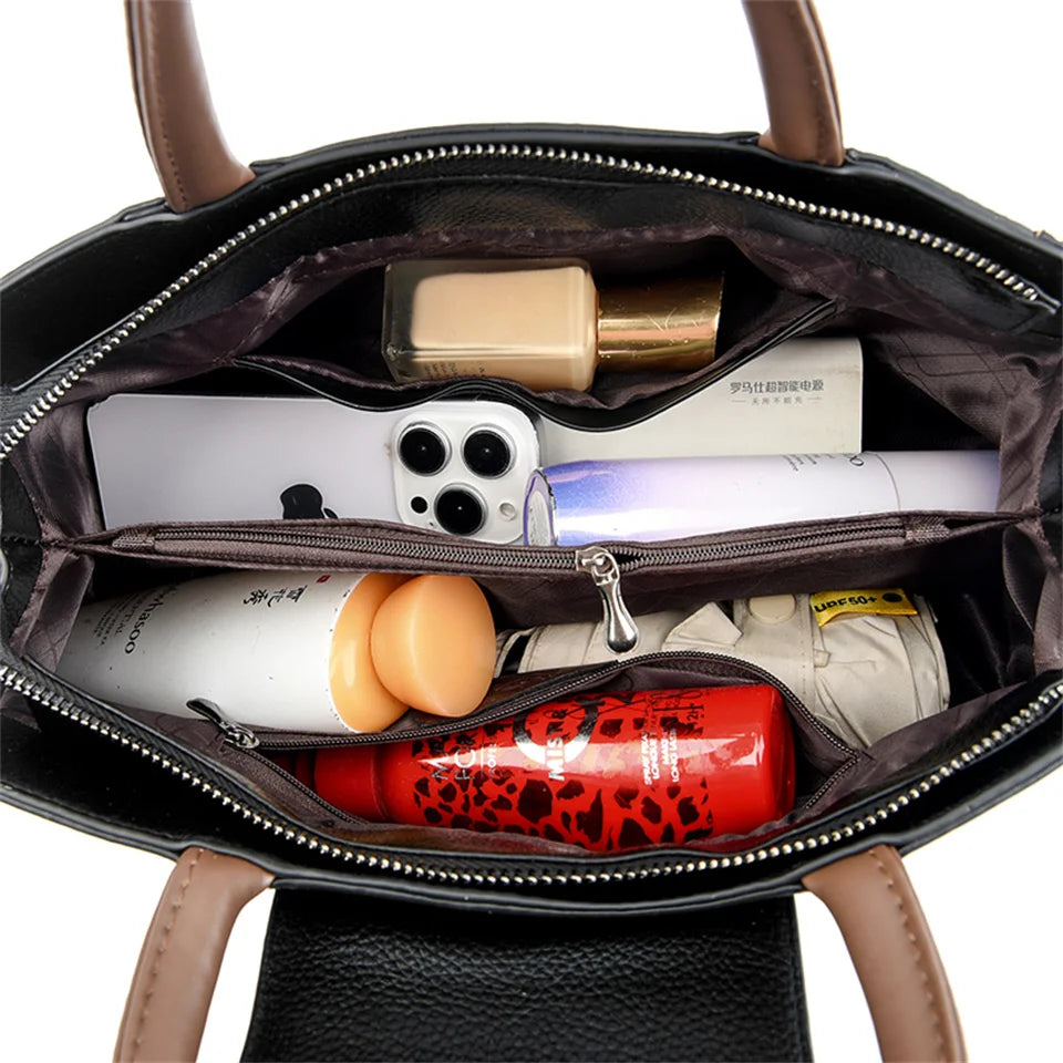 Veliora Color-Block Leather Business Tote Bag.