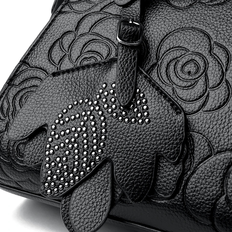 Veliora Camellia Top-Handle Leather Bag 👜