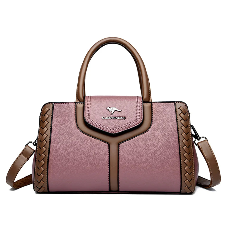 Veliora Color-Block Leather Business Tote Bag.