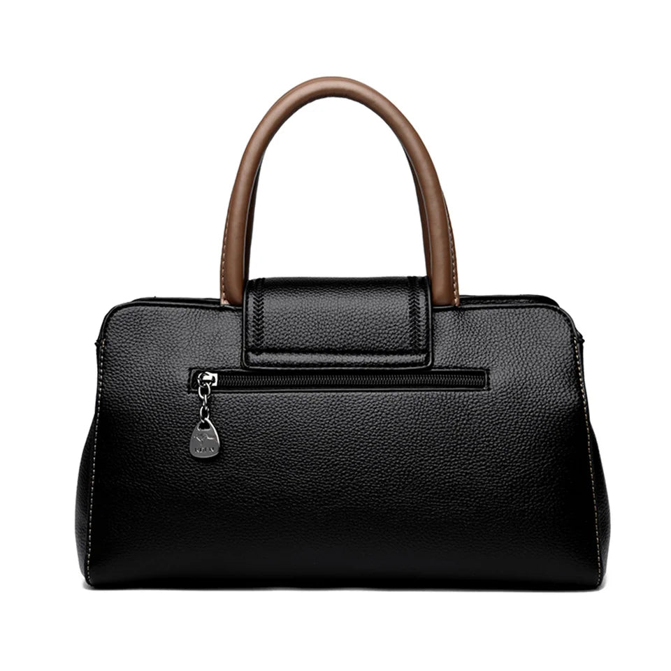 Veliora Color-Block Leather Business Tote Bag.