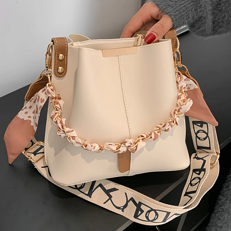 Veliora Ribbon Chain Bucket Bag – Large Capacity