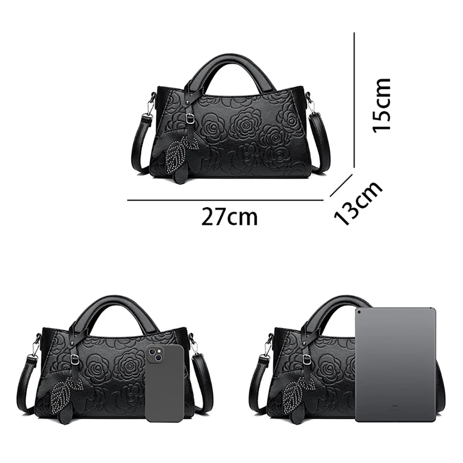 Veliora Camellia Top-Handle Leather Bag 👜