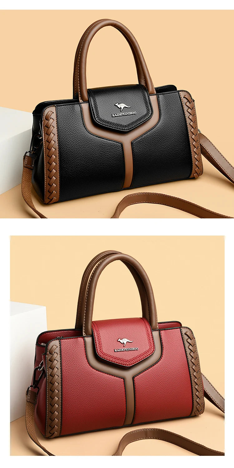 Veliora Color-Block Leather Business Tote Bag.