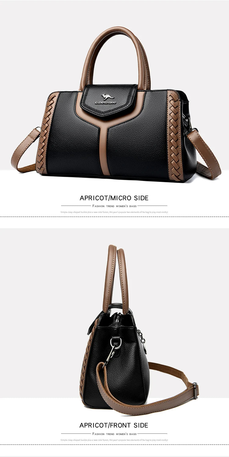 Veliora Color-Block Leather Business Tote Bag.