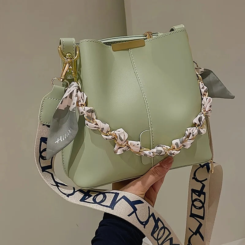 Veliora Ribbon Chain Bucket Bag – Large Capacity