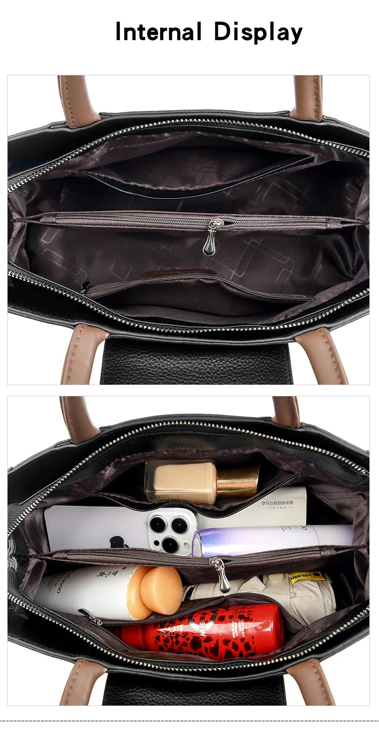 Veliora Color-Block Leather Business Tote Bag.