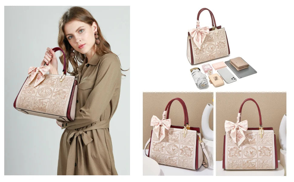 Veliora Silk Accent Leather Tote👜