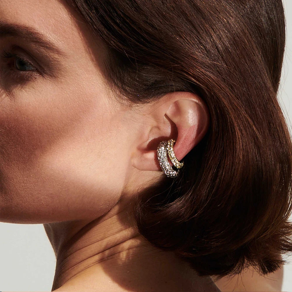 Veliora Two-Tone Zircon C-Clip Earrings ✨