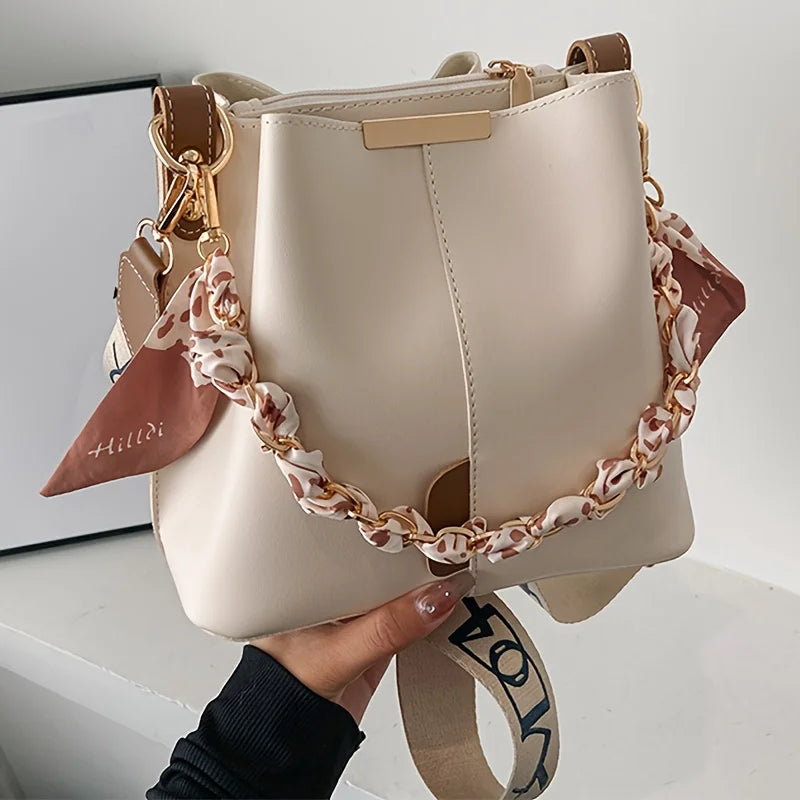 Veliora Ribbon Chain Bucket Bag – Large Capacity
