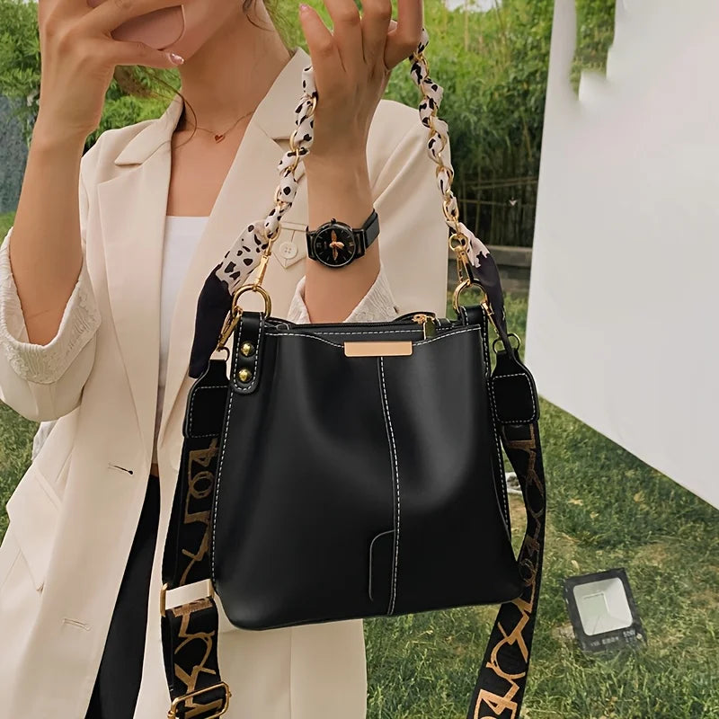Veliora Ribbon Chain Bucket Bag – Large Capacity