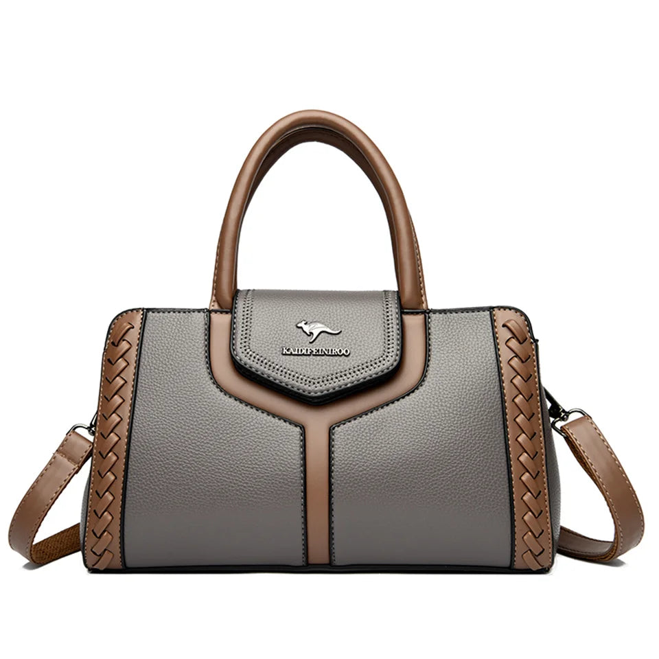 Veliora Color-Block Leather Business Tote Bag.