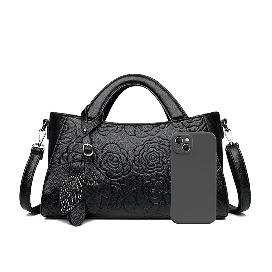 Veliora Camellia Top-Handle Leather Bag 👜