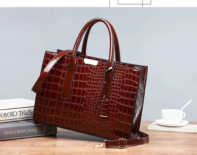 Veliora Croc-Embossed Vintage Tote Bag