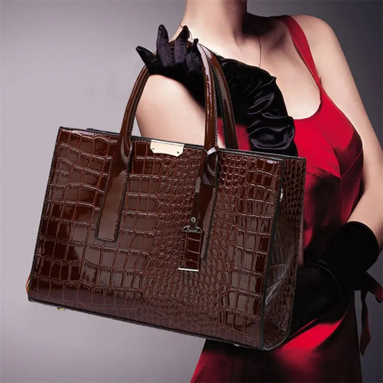 Veliora Croc-Embossed Vintage Tote Bag