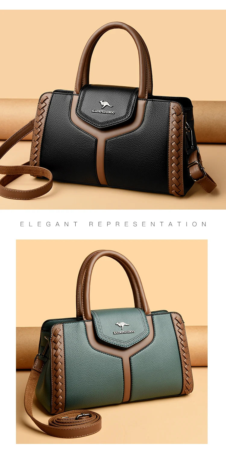 Veliora Color-Block Leather Business Tote Bag.