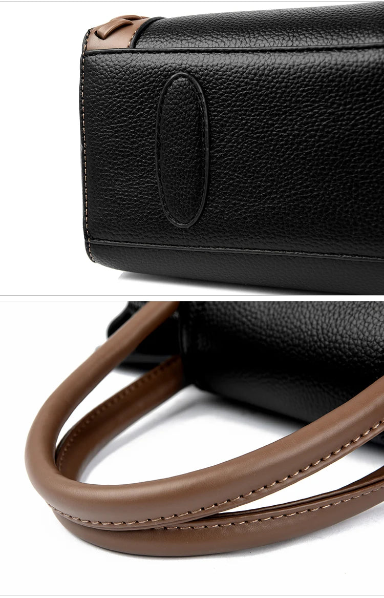 Veliora Color-Block Leather Business Tote Bag.