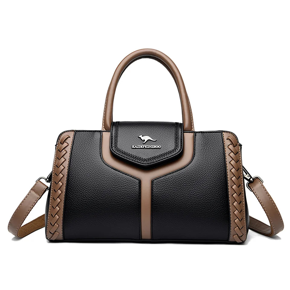 Veliora Color-Block Leather Business Tote Bag.