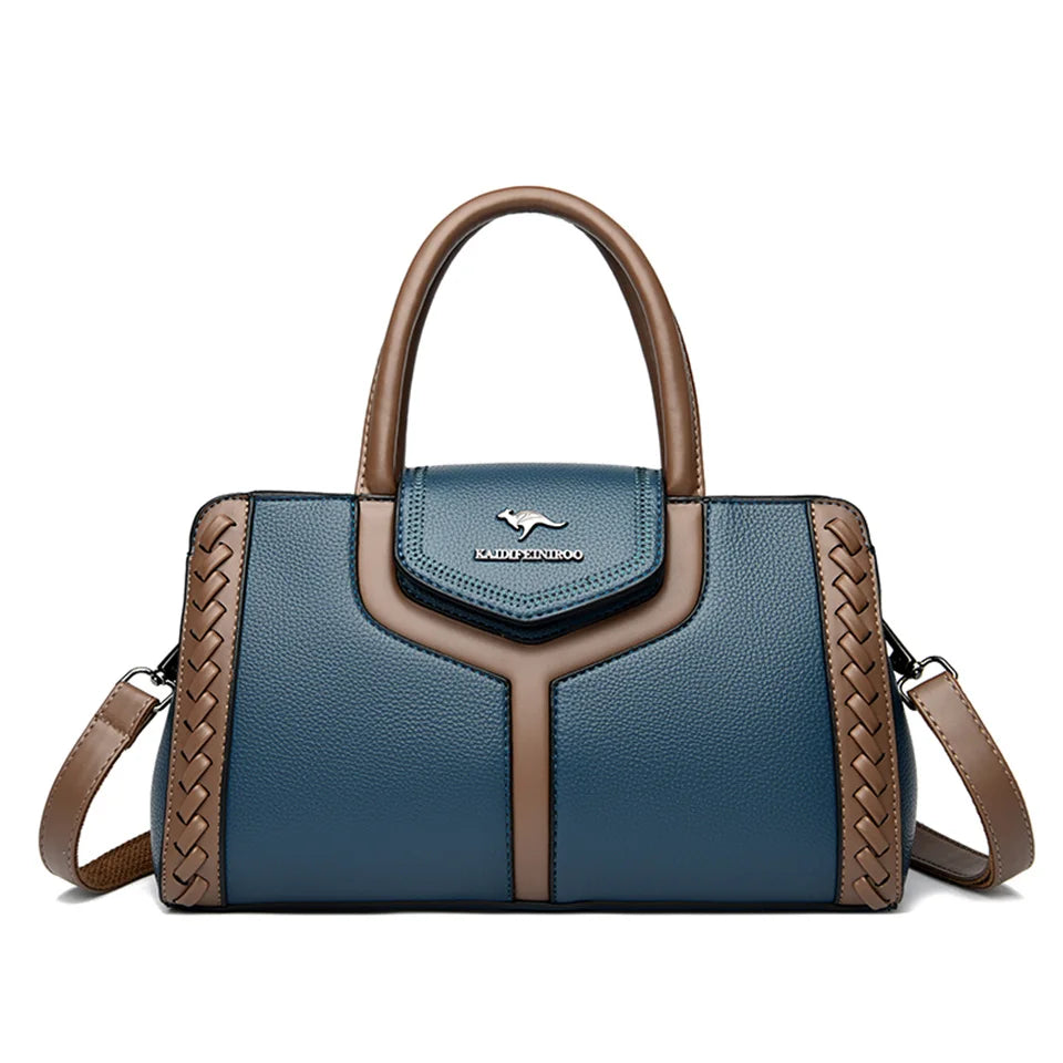 Veliora Color-Block Leather Business Tote Bag.