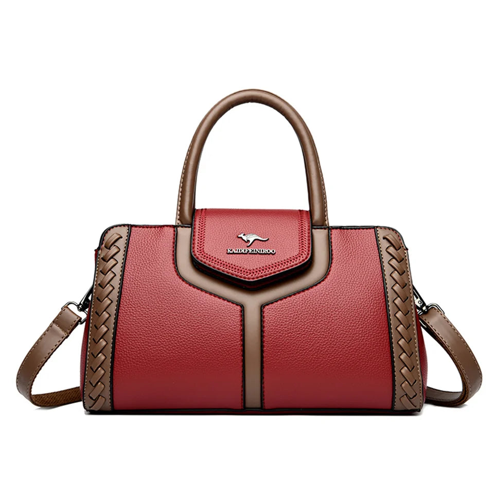 Veliora Color-Block Leather Business Tote Bag.