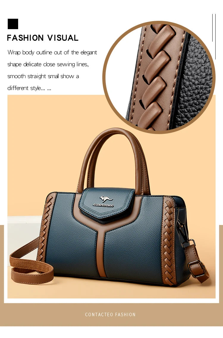 Veliora Color-Block Leather Business Tote Bag.