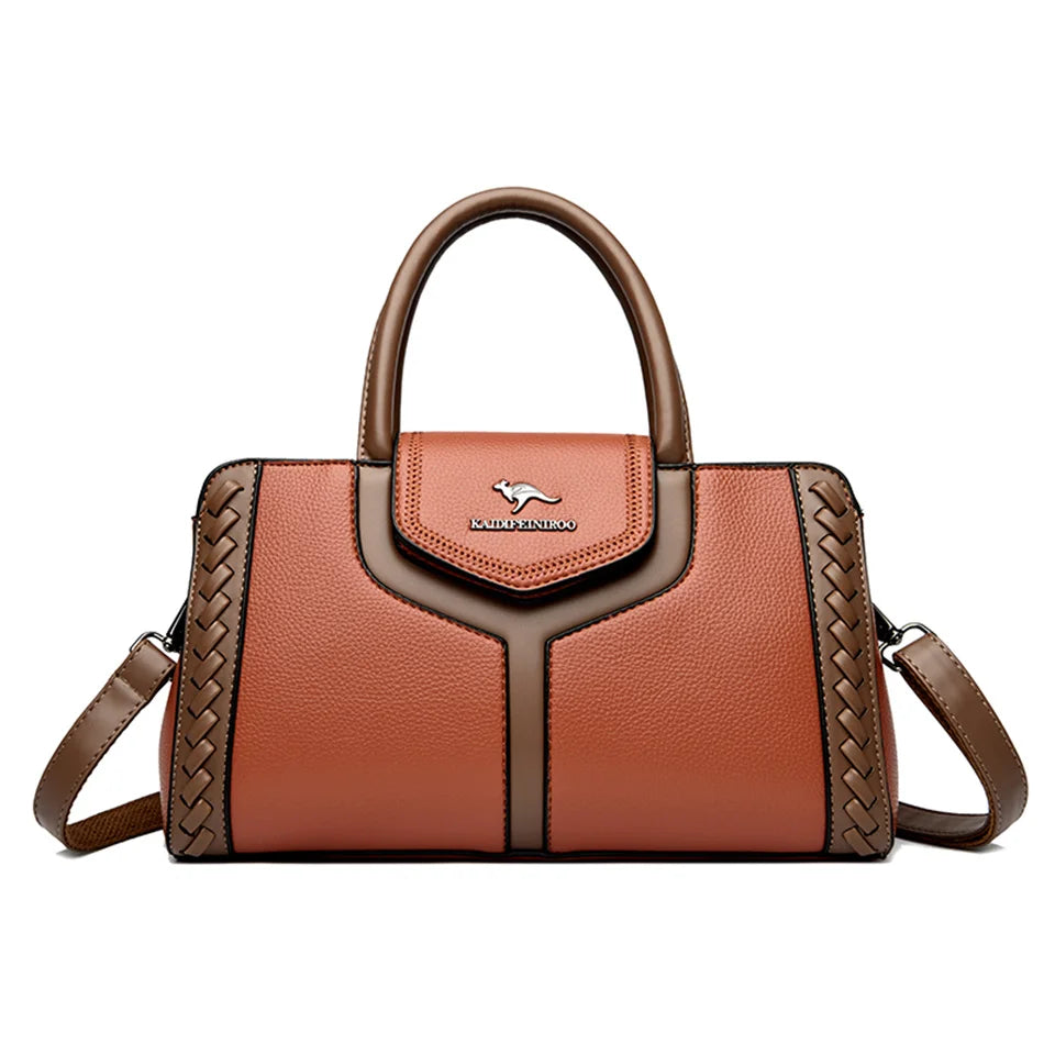 Veliora Color-Block Leather Business Tote Bag.