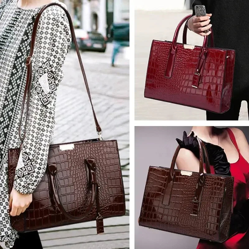 Veliora Croc-Embossed Vintage Tote Bag