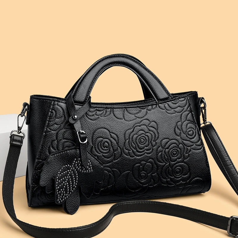 Veliora Camellia Top-Handle Leather Bag 👜