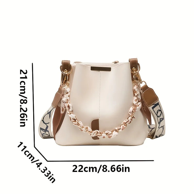 Veliora Ribbon Chain Bucket Bag – Large Capacity