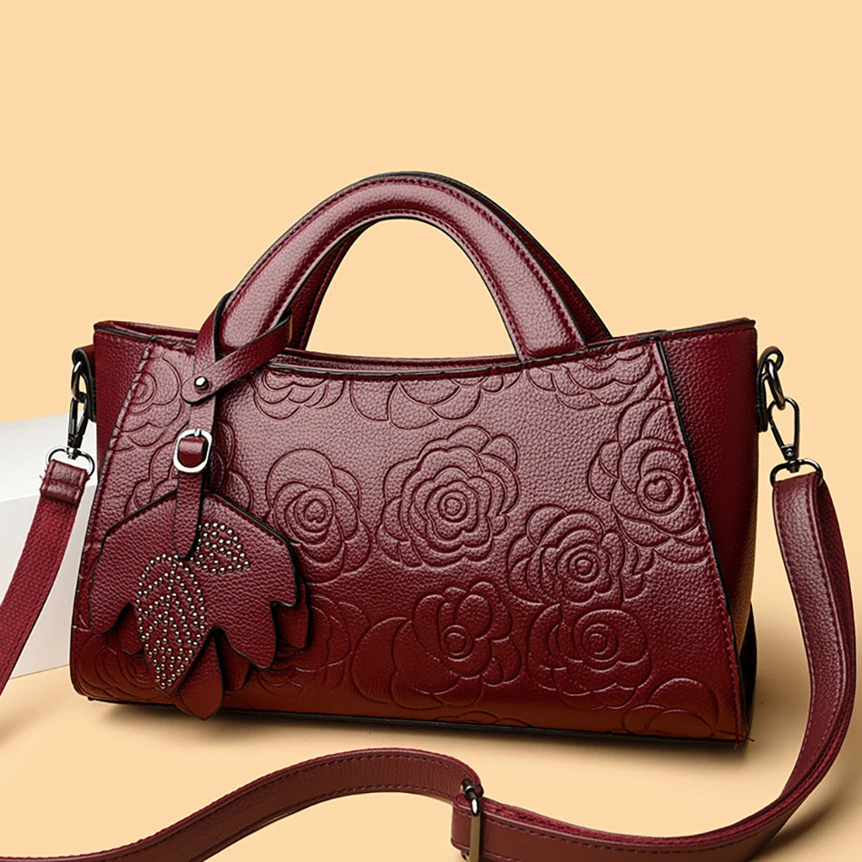 Veliora Camellia Top-Handle Leather Bag 👜