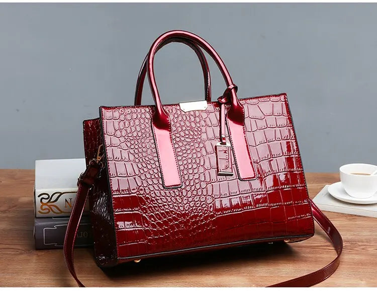 Veliora Croc-Embossed Vintage Tote Bag