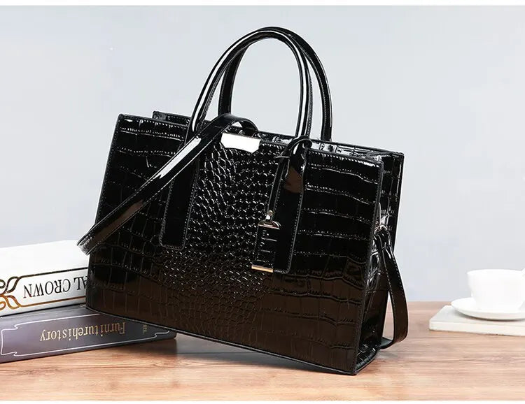 Veliora Croc-Embossed Vintage Tote Bag
