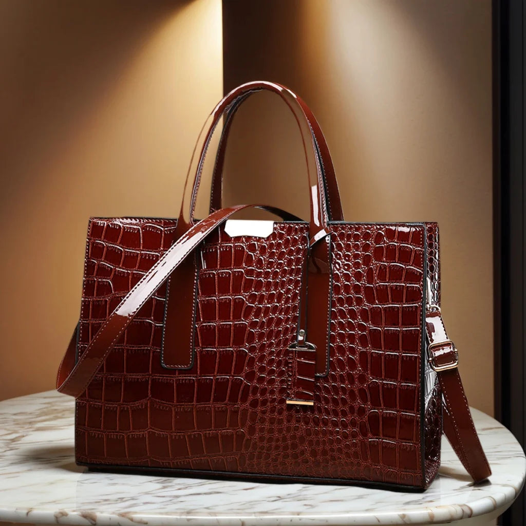 Veliora Croc-Embossed Vintage Tote Bag