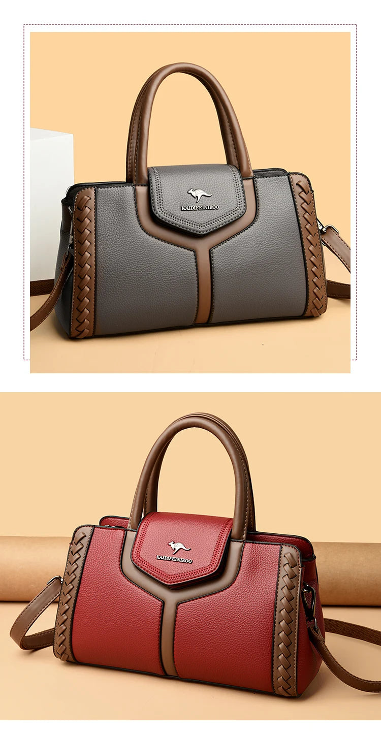 Veliora Color-Block Leather Business Tote Bag.