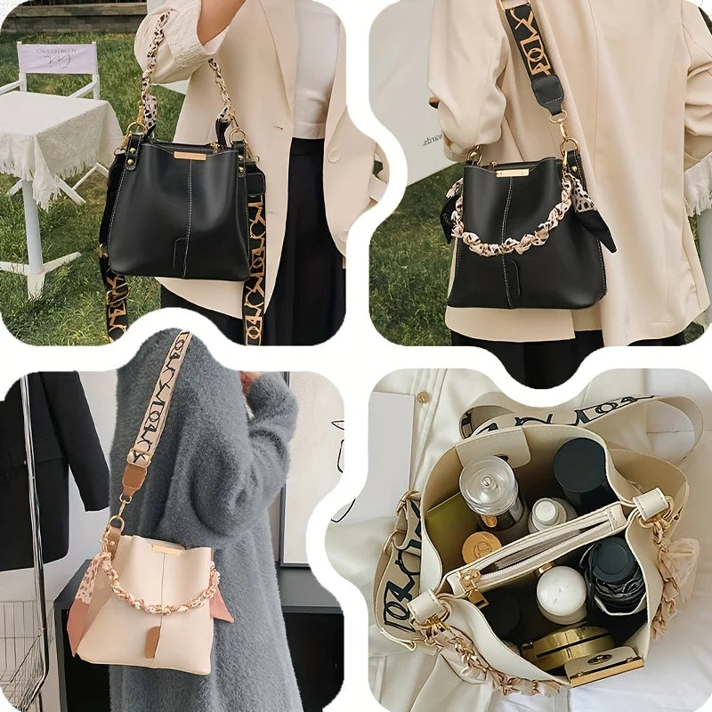 Veliora Ribbon Chain Bucket Bag – Large Capacity