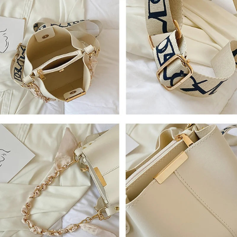 Veliora Ribbon Chain Bucket Bag – Large Capacity