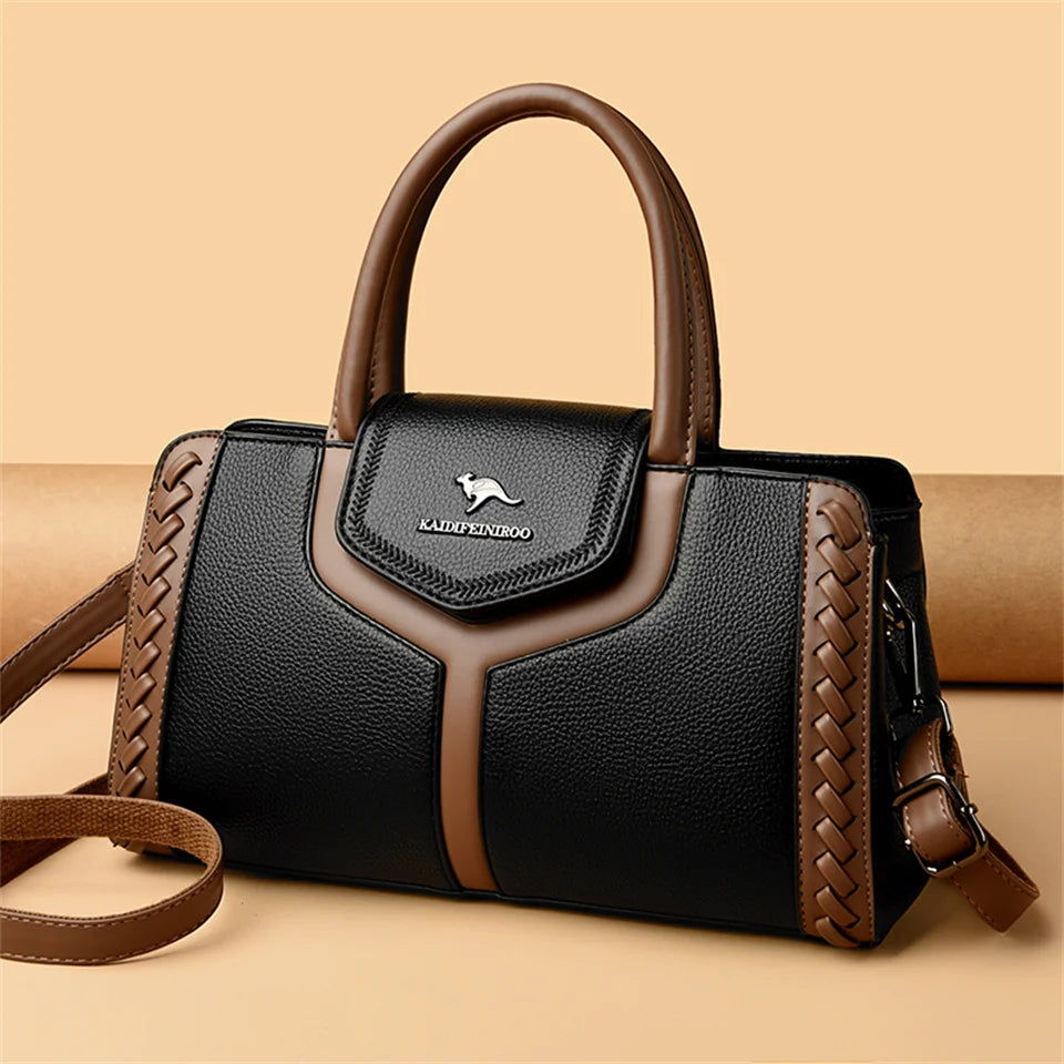 Veliora Color-Block Leather Business Tote Bag.