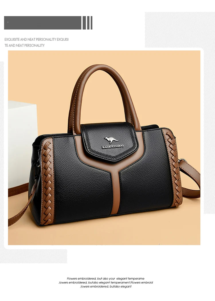 Veliora Color-Block Leather Business Tote Bag.