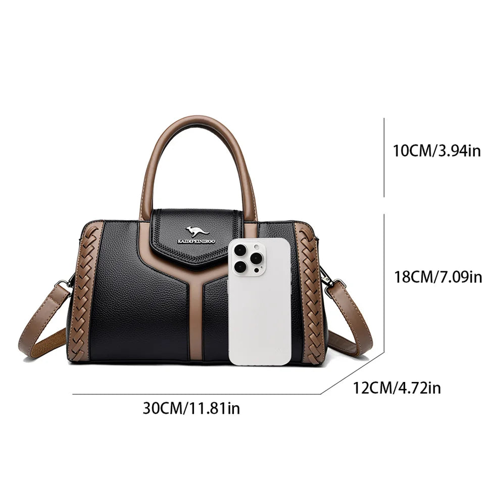 Veliora Color-Block Leather Business Tote Bag.